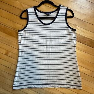 LANDS’ END Cotton Linen Striped Tank Top Shirt Preppy Nautical Coastal Classic